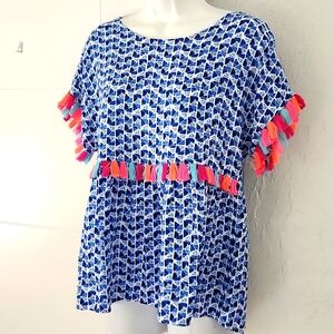 Andree By Unit Blue Print Tassel Blouse Shirt S